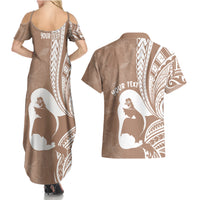 Mother's Day Couples Matching Summer Maxi Dress and Hawaiian Shirt Polynesia Vintage Hibiscus - Brown