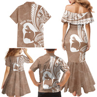 Mother's Day Family Matching Mermaid Dress and Hawaiian Shirt Polynesia Vintage Hibiscus - Brown