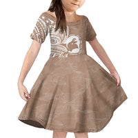 Mother's Day Family Matching Puletasi and Hawaiian Shirt Polynesia Vintage Hibiscus - Brown LT7 Daughter's Dress Brown - Polynesian Pride