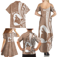 Mother's Day Family Matching Summer Maxi Dress and Hawaiian Shirt Polynesia Vintage Hibiscus - Brown
