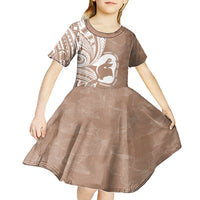Mother's Day Kid Short Sleeve Dress Polynesia Vintage Hibiscus - Brown LT7 - Polynesian Pride