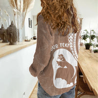 Mother's Day Women Casual Shirt Polynesia Vintage Hibiscus - Brown