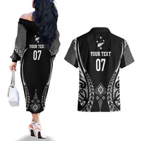 2025 Rugby Championship New Zealand Custom Couples Matching Off The Shoulder Long Sleeve Dress and Hawaiian Shirt Poutama Motifs - Polynesian Pride