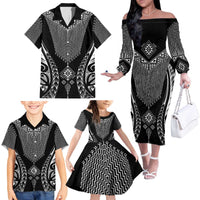 2025 Rugby Championship New Zealand Custom Family Matching Off The Shoulder Long Sleeve Dress and Hawaiian Shirt Poutama Motifs - Polynesian Pride