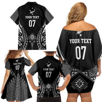 2025 Rugby Championship New Zealand Custom Family Matching Off Shoulder Short Dress and Hawaiian Shirt Poutama Motifs - Polynesian Pride