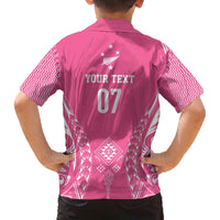 2025 Rugby Championship New Zealand Custom Family Matching Off The Shoulder Long Sleeve Dress and Hawaiian Shirt Poutama Motifs - Pink Out - Polynesian Pride