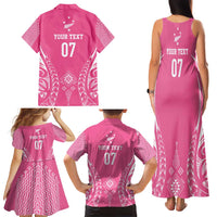 2025 Rugby Championship New Zealand Custom Family Matching Tank Maxi Dress and Hawaiian Shirt Poutama Motifs - Pink Out - Polynesian Pride