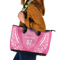 2025 Rugby Championship New Zealand Custom Leather Tote Bag Poutama Motifs - Pink Out - Polynesian Pride