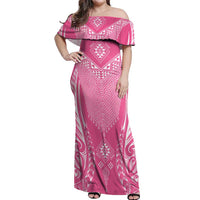 2025 Rugby Championship New Zealand Custom Off Shoulder Maxi Dress Poutama Motifs - Pink Out - Polynesian Pride