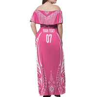 2025 Rugby Championship New Zealand Custom Off Shoulder Maxi Dress Poutama Motifs - Pink Out - Polynesian Pride