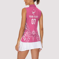 2025 Rugby Championship New Zealand Custom Women Sleeveless Polo Shirt Poutama Motifs - Pink Out - Polynesian Pride