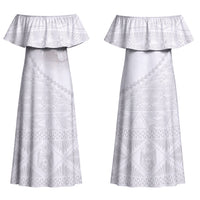 Tonga White Sunday Fakame Couples Matching Off Shoulder Maxi Dress and Long Sleeve Button Shirt Tokelaufeletoa Kupesi