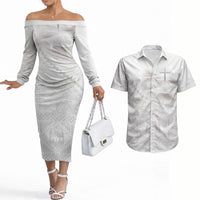 Tonga White Sunday Fakame Couples Matching Off The Shoulder Long Sleeve Dress and Hawaiian Shirt Tokelaufeletoa Kupesi