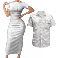 Tonga White Sunday Fakame Couples Matching Short Sleeve Bodycon Dress and Hawaiian Shirt Tokelaufeletoa Kupesi