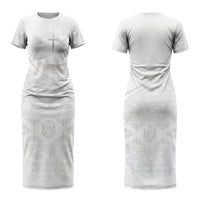 Tonga White Sunday Fakame Couples Matching Short Sleeve Bodycon Dress and Hawaiian Shirt Tokelaufeletoa Kupesi