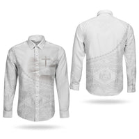 Tonga White Sunday Fakame Couples Matching Summer Maxi Dress and Long Sleeve Button Shirt Tokelaufeletoa Kupesi