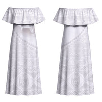 Tonga White Sunday Fakame Family Matching Off Shoulder Maxi Dress and Hawaiian Shirt Tokelaufeletoa Kupesi
