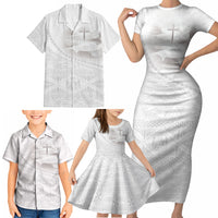 Tonga White Sunday Fakame Family Matching Short Sleeve Bodycon Dress and Hawaiian Shirt Tokelaufeletoa Kupesi