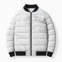 Niue White Sunday Tapu Fanau Bomber Puffer Jacket Fiti Pua Mix Hiapo Tapa