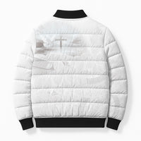 Niue White Sunday Tapu Fanau Bomber Puffer Jacket Fiti Pua Mix Hiapo Tapa