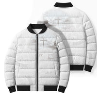 Niue White Sunday Tapu Fanau Bomber Puffer Jacket Fiti Pua Mix Hiapo Tapa