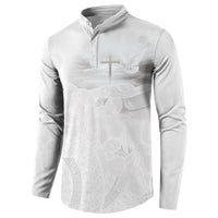 Niue White Sunday Tapu Fanau Button Sweatshirt Fiti Pua Mix Hiapo Tapa