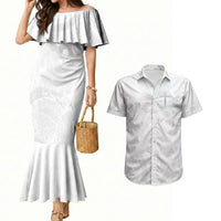 Niue White Sunday Tapu Fanau Couples Matching Mermaid Dress and Hawaiian Shirt Fiti Pua Mix Hiapo Tapa