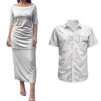 Niue White Sunday Tapu Fanau Couples Matching Puletasi and Hawaiian Shirt Fiti Pua Mix Hiapo Tapa