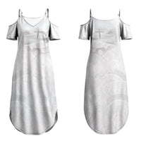 Niue White Sunday Tapu Fanau Couples Matching Summer Maxi Dress and Long Sleeve Button Shirt Fiti Pua Mix Hiapo Tapa