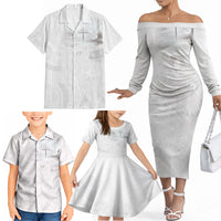 Niue White Sunday Tapu Fanau Family Matching Off The Shoulder Long Sleeve Dress and Hawaiian Shirt Fiti Pua Mix Hiapo Tapa