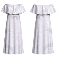 Niue White Sunday Tapu Fanau Family Matching Off Shoulder Maxi Dress and Hawaiian Shirt Fiti Pua Mix Hiapo Tapa