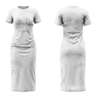 Niue White Sunday Tapu Fanau Family Matching Short Sleeve Bodycon Dress and Hawaiian Shirt Fiti Pua Mix Hiapo Tapa
