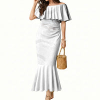 Niue White Sunday Tapu Fanau Mermaid Dress Fiti Pua Mix Hiapo Tapa