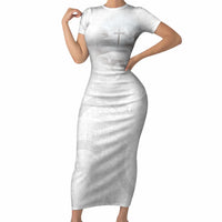 Niue White Sunday Tapu Fanau Short Sleeve Bodycon Dress Fiti Pua Mix Hiapo Tapa