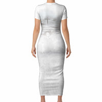 Niue White Sunday Tapu Fanau Short Sleeve Bodycon Dress Fiti Pua Mix Hiapo Tapa
