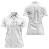 Niue White Sunday Tapu Fanau Women Polo Shirt Fiti Pua Mix Hiapo Tapa