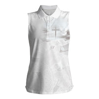 Niue White Sunday Tapu Fanau Women Sleeveless Polo Shirt Fiti Pua Mix Hiapo Tapa