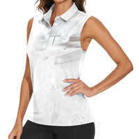 Niue White Sunday Tapu Fanau Women Sleeveless Polo Shirt Fiti Pua Mix Hiapo Tapa