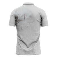 Niue White Sunday Tapu Fanau Zipper Polo Shirt Fiti Pua Mix Hiapo Tapa
