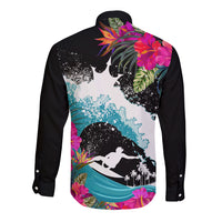 Hawaii Surfing Long Sleeve Button Shirt Triple Crown Rides The Waves LT7 - Polynesian Pride