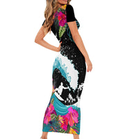 Hawaii Surfing Short Sleeve Bodycon Dress Triple Crown Rides The Waves LT7 - Polynesian Pride