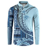 Samoa Siapo Mamanu Button Sweatshirt Plumeria Navy Blue Motifs LT7 Blue - Polynesian Pride
