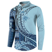Samoa Siapo Mamanu Button Sweatshirt Plumeria Navy Blue Motifs LT7 - Polynesian Pride