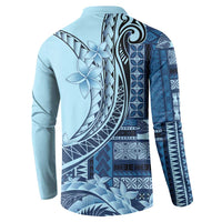 Samoa Siapo Mamanu Button Sweatshirt Plumeria Navy Blue Motifs LT7 - Polynesian Pride