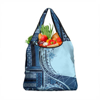 Samoa Siapo Mamanu Grocery Bag Plumeria Navy Blue Motifs