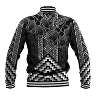 Aotearoa Taniko Pattern Baseball Jacket Poutama Mix Kowhai Flowers