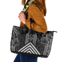Aotearoa Taniko Pattern Leather Tote Bag Poutama Mix Kowhai Flowers LT7 Grey - Polynesian Pride