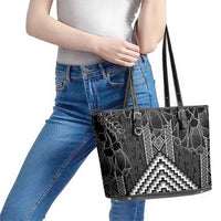 Aotearoa Taniko Pattern Leather Tote Bag Poutama Mix Kowhai Flowers LT7 - Polynesian Pride