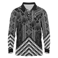 Aotearoa Taniko Pattern Long Sleeve Polo Shirt Poutama Mix Kowhai Flowers