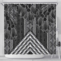Aotearoa Taniko Pattern Shower Curtain Poutama Mix Kowhai Flowers LT7 - Polynesian Pride